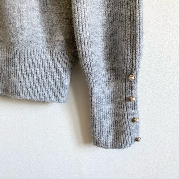 Scoop Knit Gray Turtleneck Sweater with Pearl Accents - Picture 4 of 7